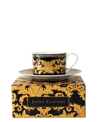 Jenna Clifford Grandeur Cup & Saucer - Black & Gold