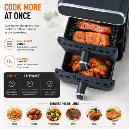 Kenwood Vertical Duo 11Lt Dual Basket Air Fryer Black