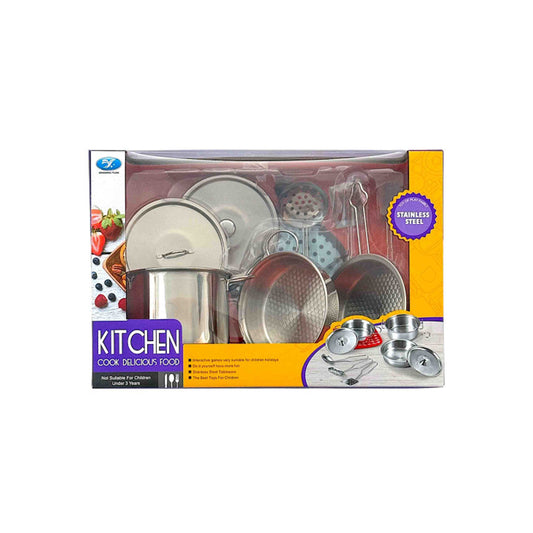 10 Piece Stainless Steel Toy Cooking Set Silver