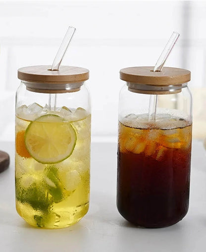 Kitchen Life 350ml Can Shaped Glass with Wooden Lid - Clear