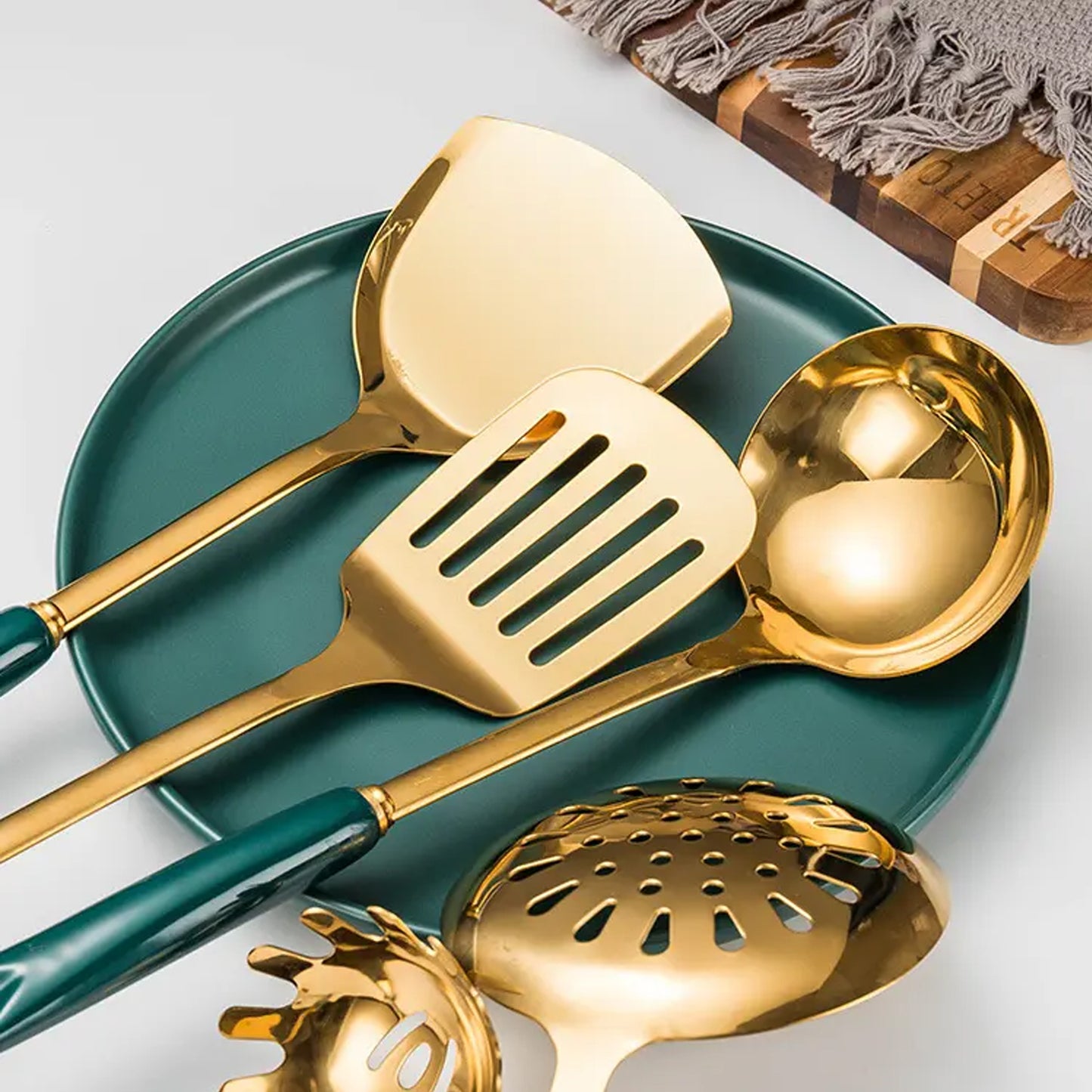 First Home Range 7 Piece Utensil Set Green & Gold