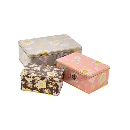 Kitchen Life 3 Piece Cookie Storage Box Set - Floral