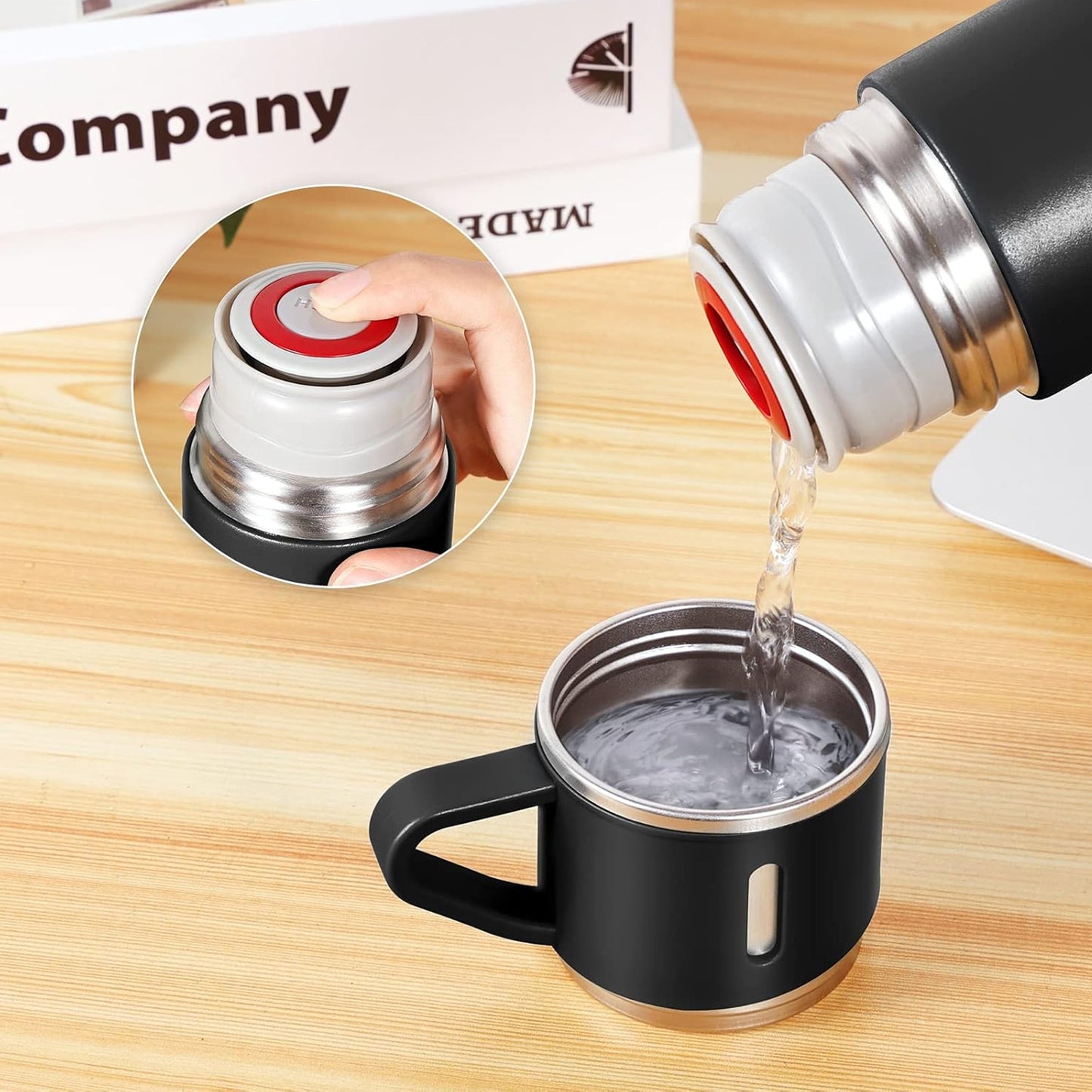 500ml Stainless Steel Flask with 3 Cups Black
