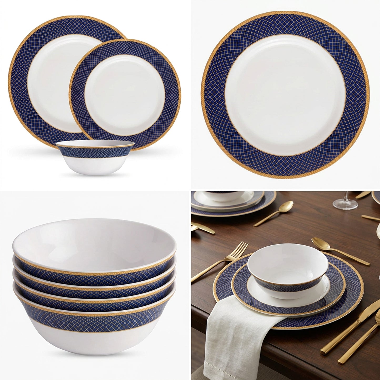 La Opala Pearl 12 Piece Dinner Set Regent Blue