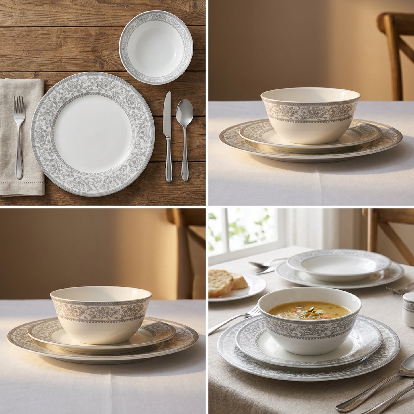 La Opala Sovrana 12 Piece Dinner Set Persian Silver