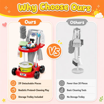 Little Helper Cleaning Cart Set with Vacuum Cleaner Red