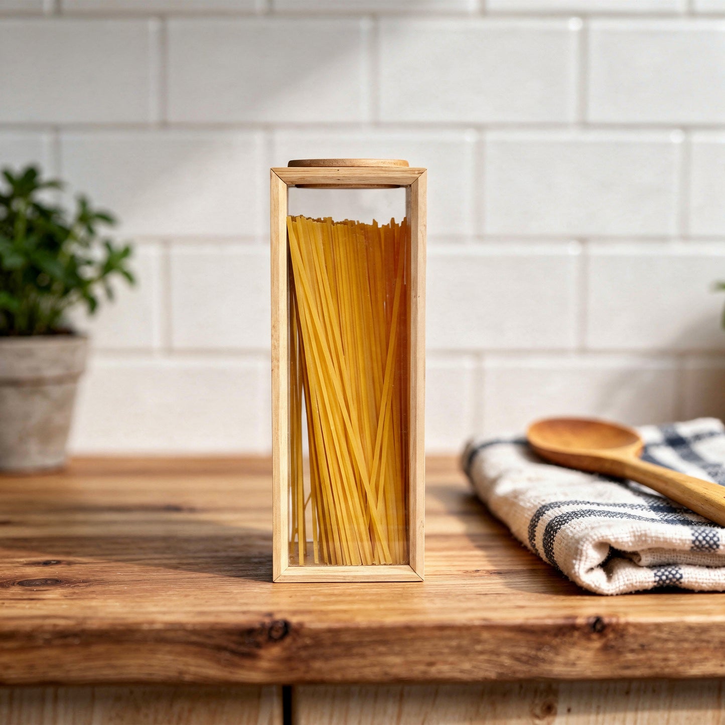 Bamboo Pasta Canister Clear
