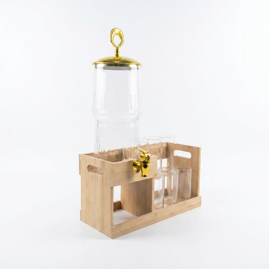 Glass Beverage Dispenser with Tumblers & Stand Set Clear