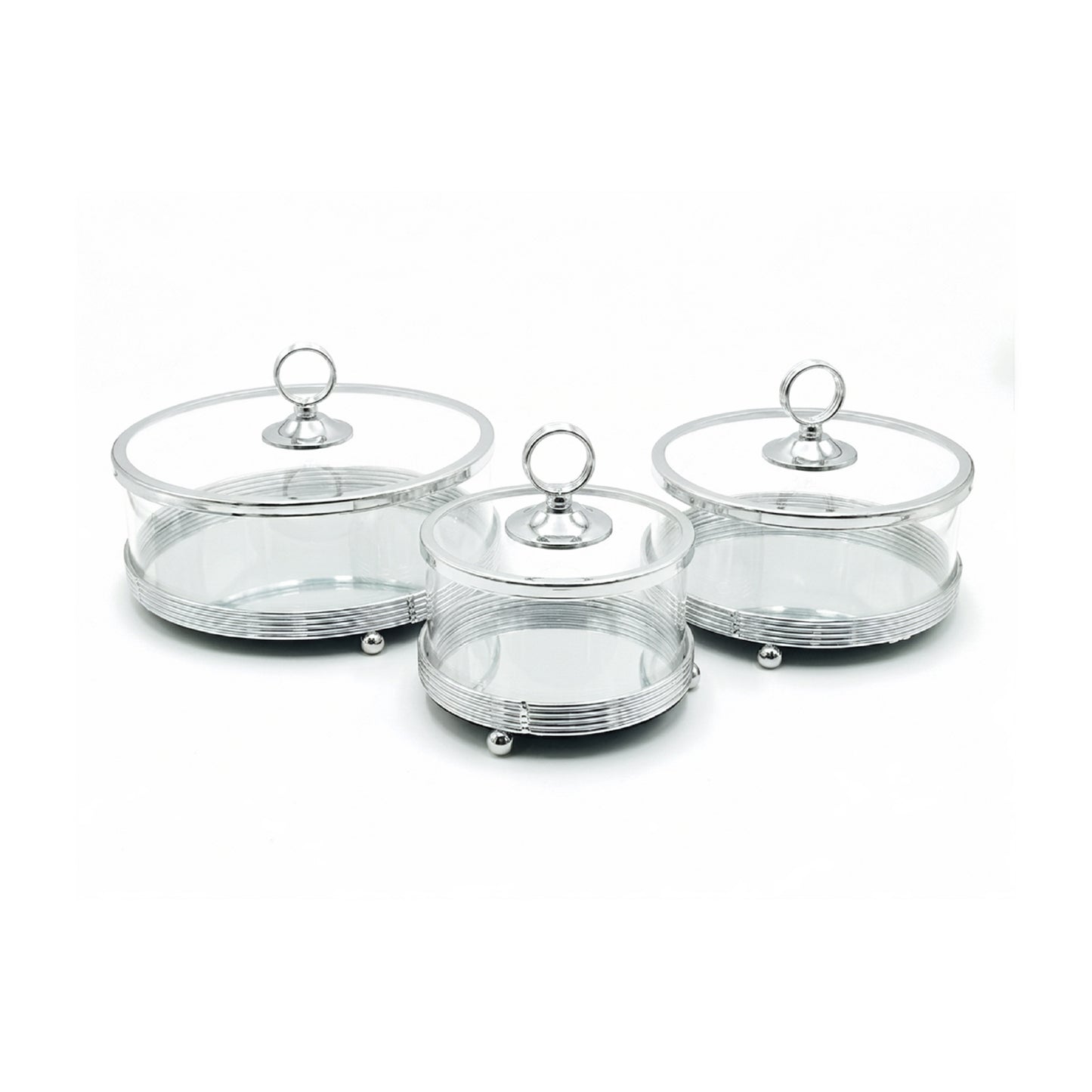 3 Piece Tray Set with Domes Silver