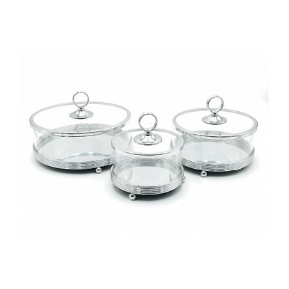 3 Piece Tray Set with Domes Silver
