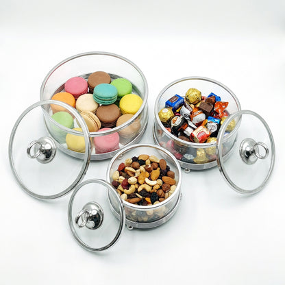 3 Piece Tray Set with Domes Silver