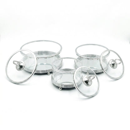 3 Piece Tray Set with Domes Silver
