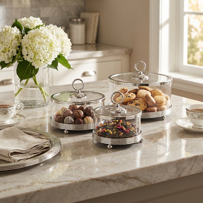 3 Piece Tray Set with Domes Silver