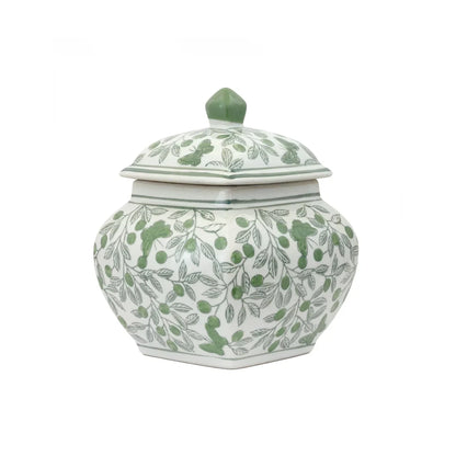 Urban Decor 20cm Squared Ginger Jar Green & White