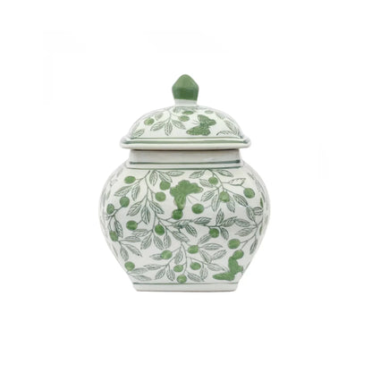 Urban Decor 20cm Squared Ginger Jar Green & White