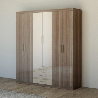 Exotic Designs Modern 4 Door Wardrobe - Capuccino & Wood