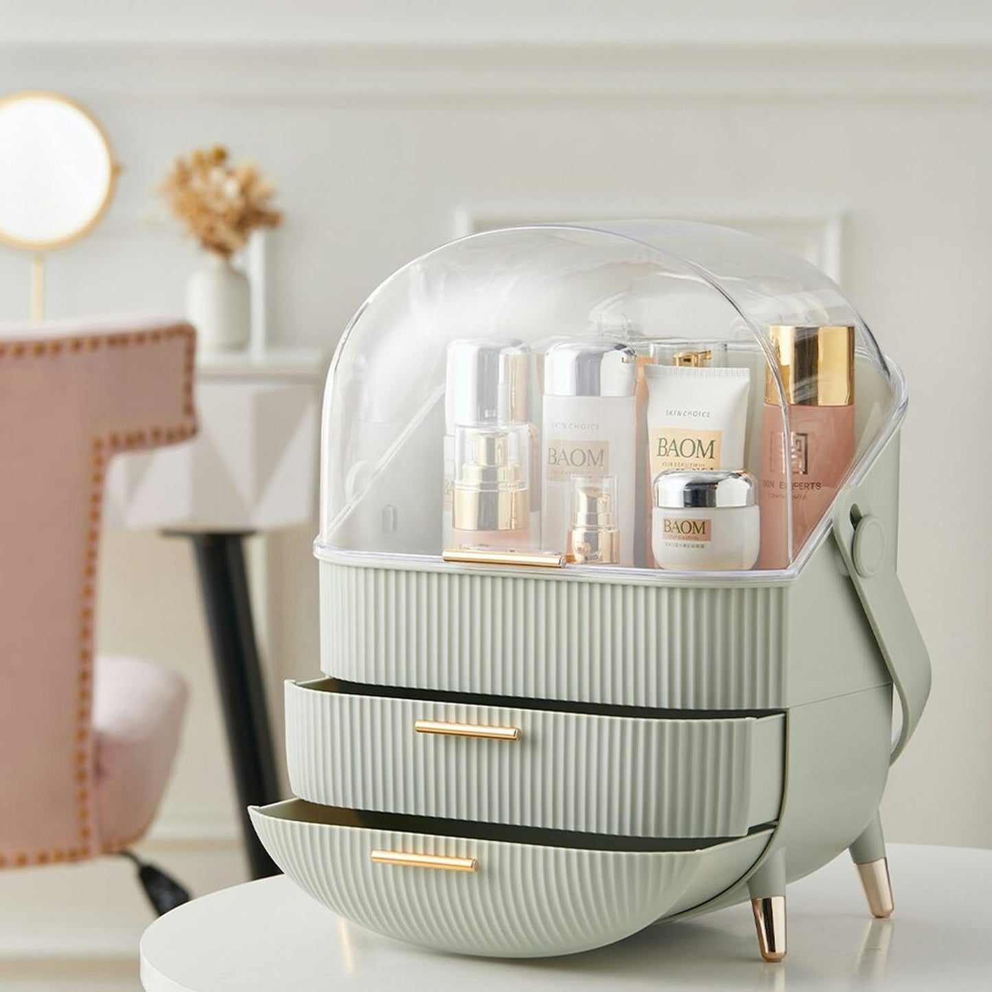 Antalya Cosmetic Organiser with 2 Drawers Green