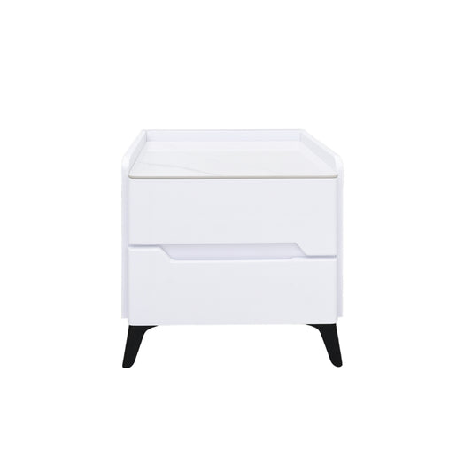 Marble Top 2 Drawer Nightstand White