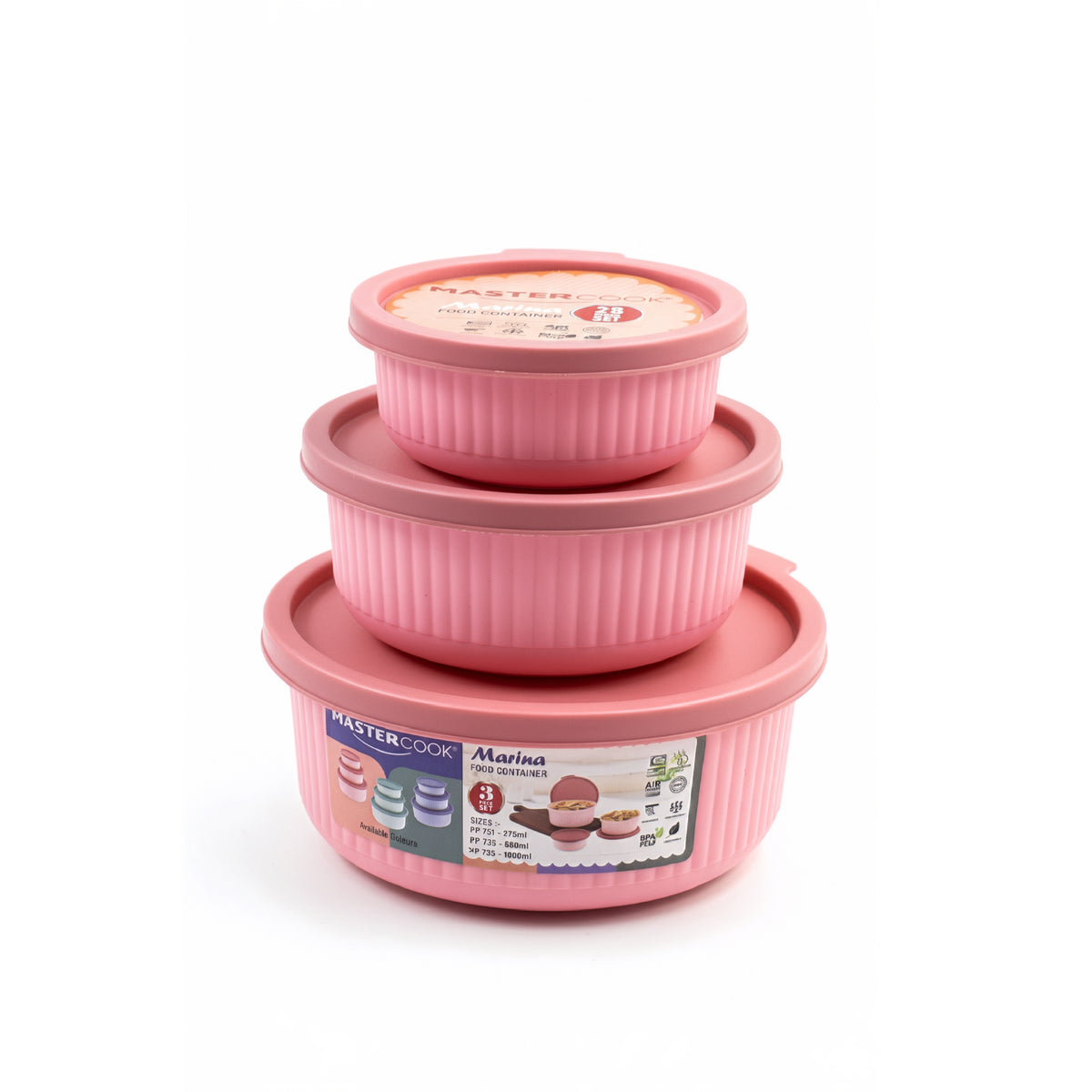 Mastercook Marina 3 Piece Round Container Set Pink