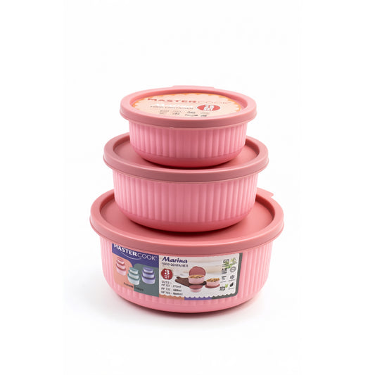 Mastercook Marina 3 Piece Round Container Set Pink