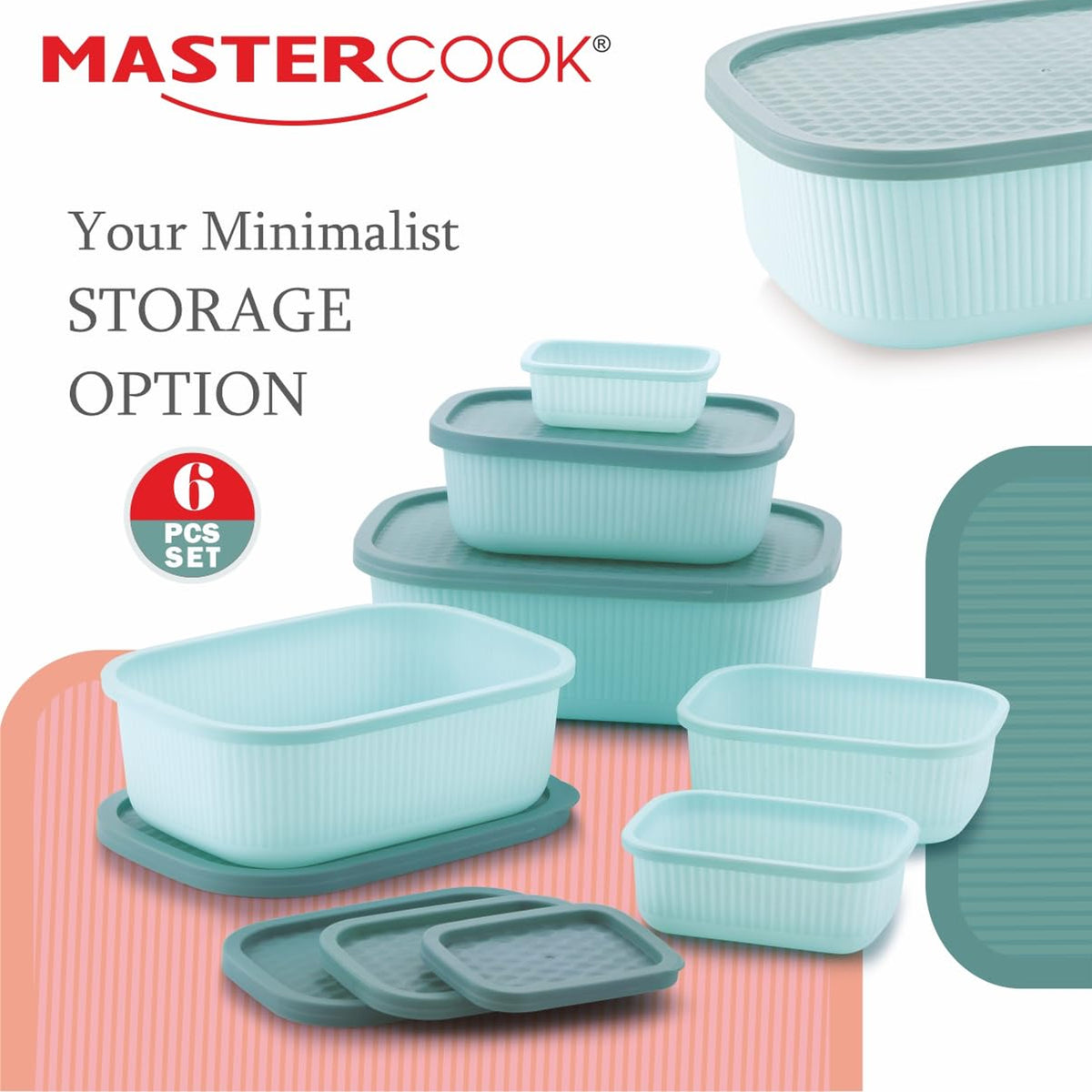 Mastercook Marina 6 Piece Rectangular Container Set Green