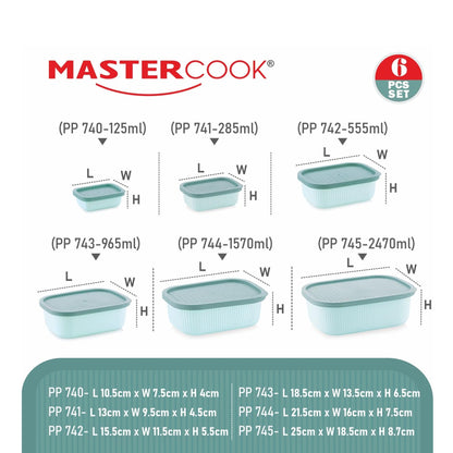 Mastercook Marina 6 Piece Rectangular Container Set Green