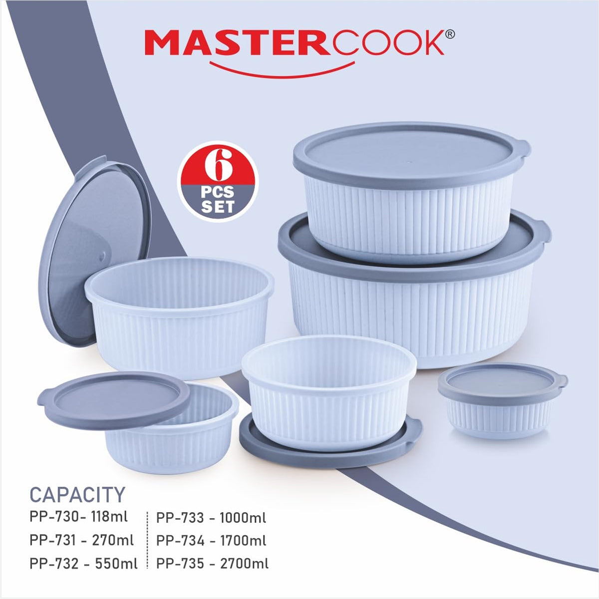 Mastercook Marina 6 Piece Round Container Set Blue