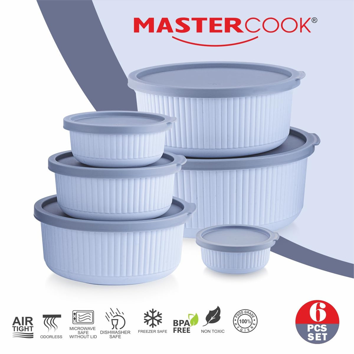 Mastercook Marina 6 Piece Round Container Set Blue