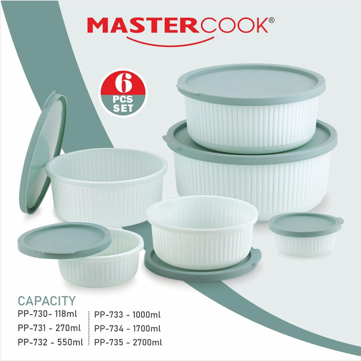 Mastercook Marina 6 Piece Round Container Set Green