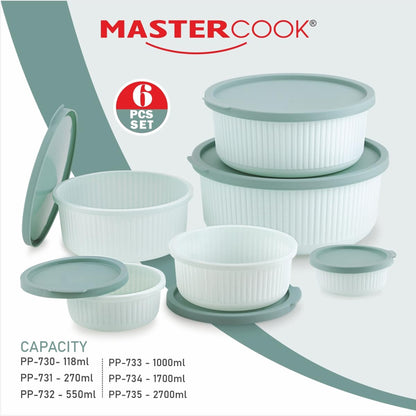 Mastercook Marina 6 Piece Round Container Set Green