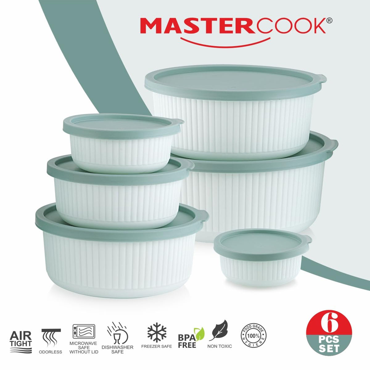 Mastercook Marina 6 Piece Round Container Set Green