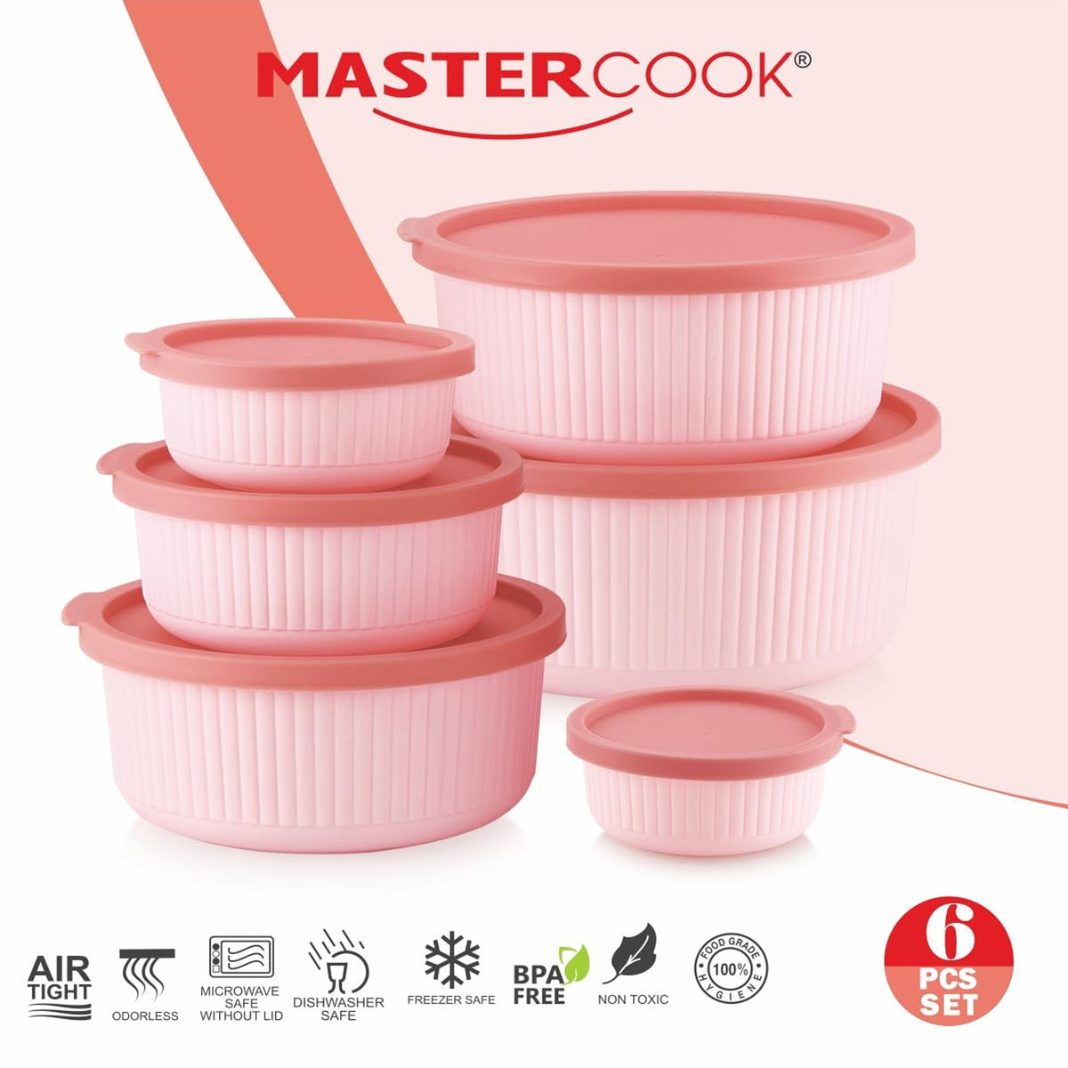 Mastercook Marina 6 Piece Round Container Set Pink