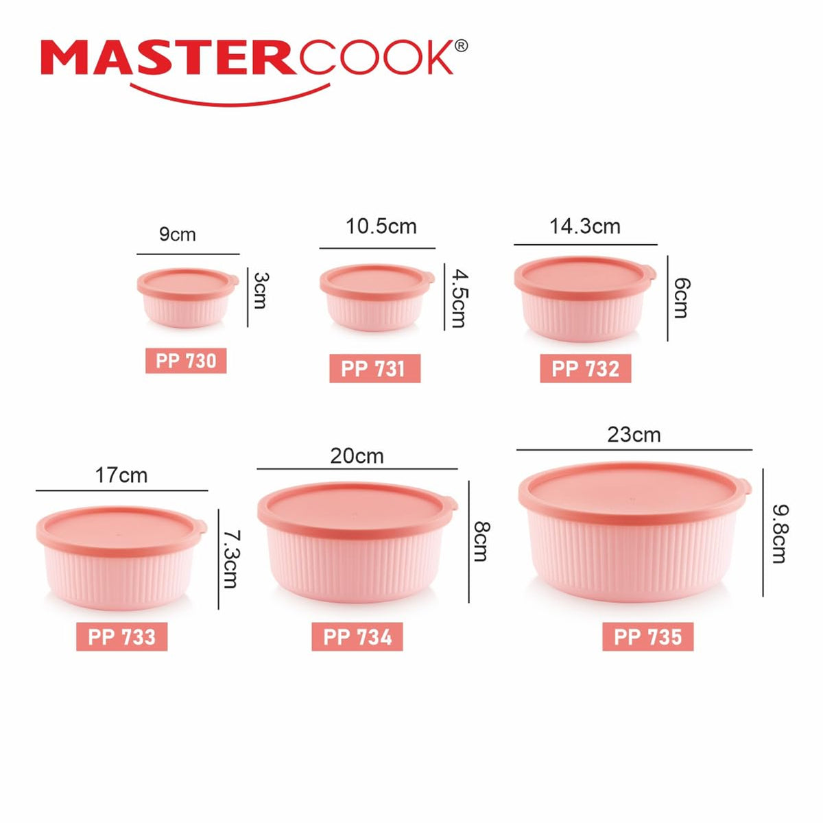 Mastercook Marina 6 Piece Round Container Set Pink
