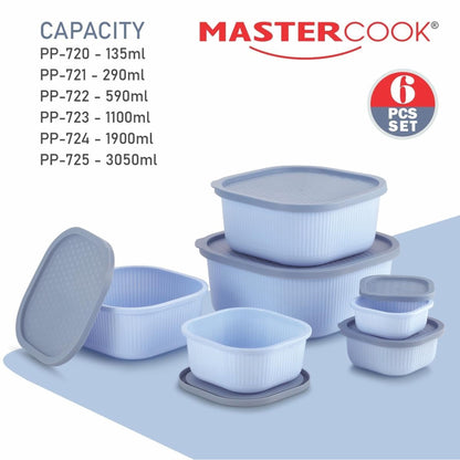 Mastercook Marina 6 Piece Square Container Set Blue