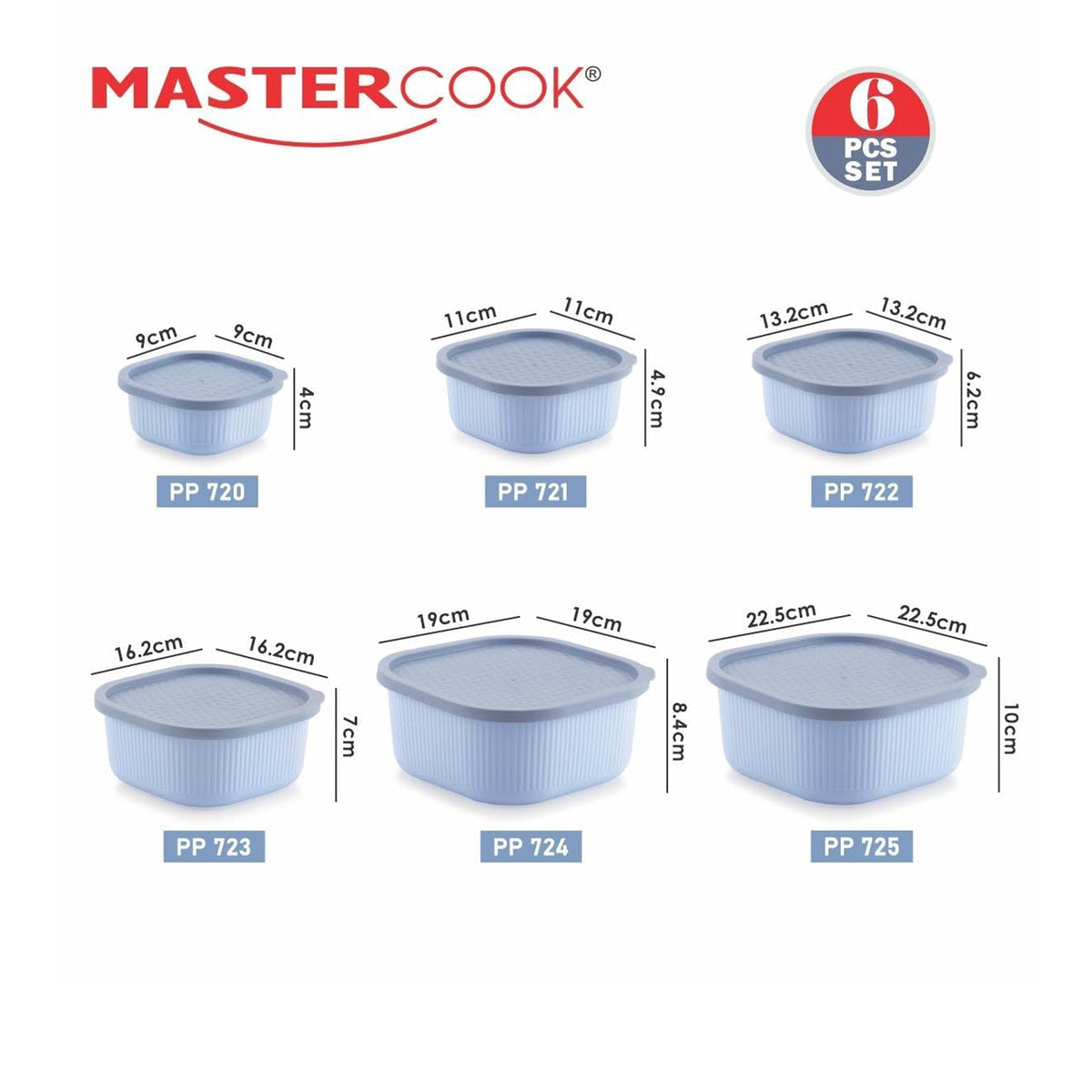 Mastercook Marina 6 Piece Square Container Set Blue