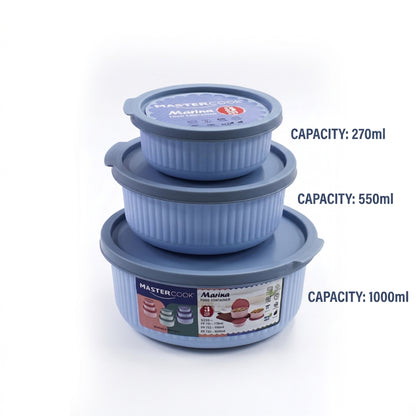 Mastercook Marina 3 Piece Round Container Set Blue