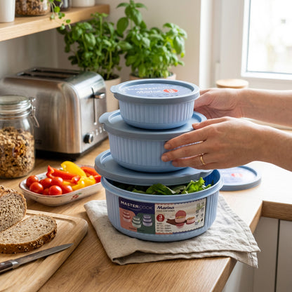 Mastercook Marina 3 Piece Round Container Set Blue