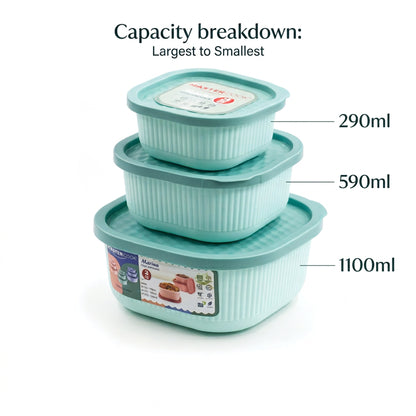 Mastercook Marina 3 Piece Square Container Set Green