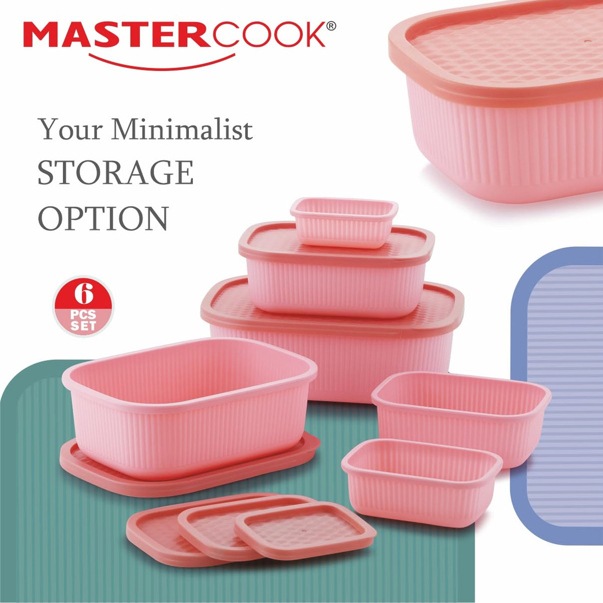 Mastercook Marina 6 Piece Rectangular Container Set Pink
