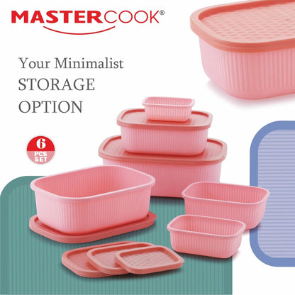 Mastercook Marina 6 Piece Rectangular Container Set Pink