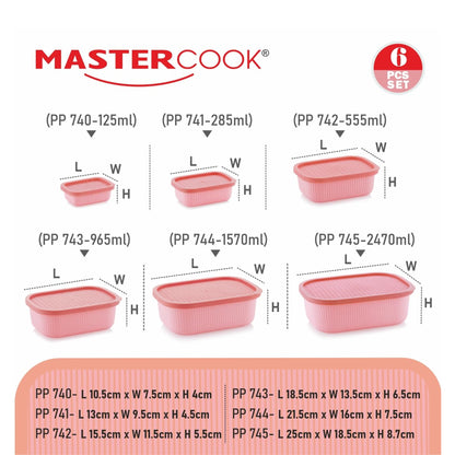 Mastercook Marina 6 Piece Rectangular Container Set Pink