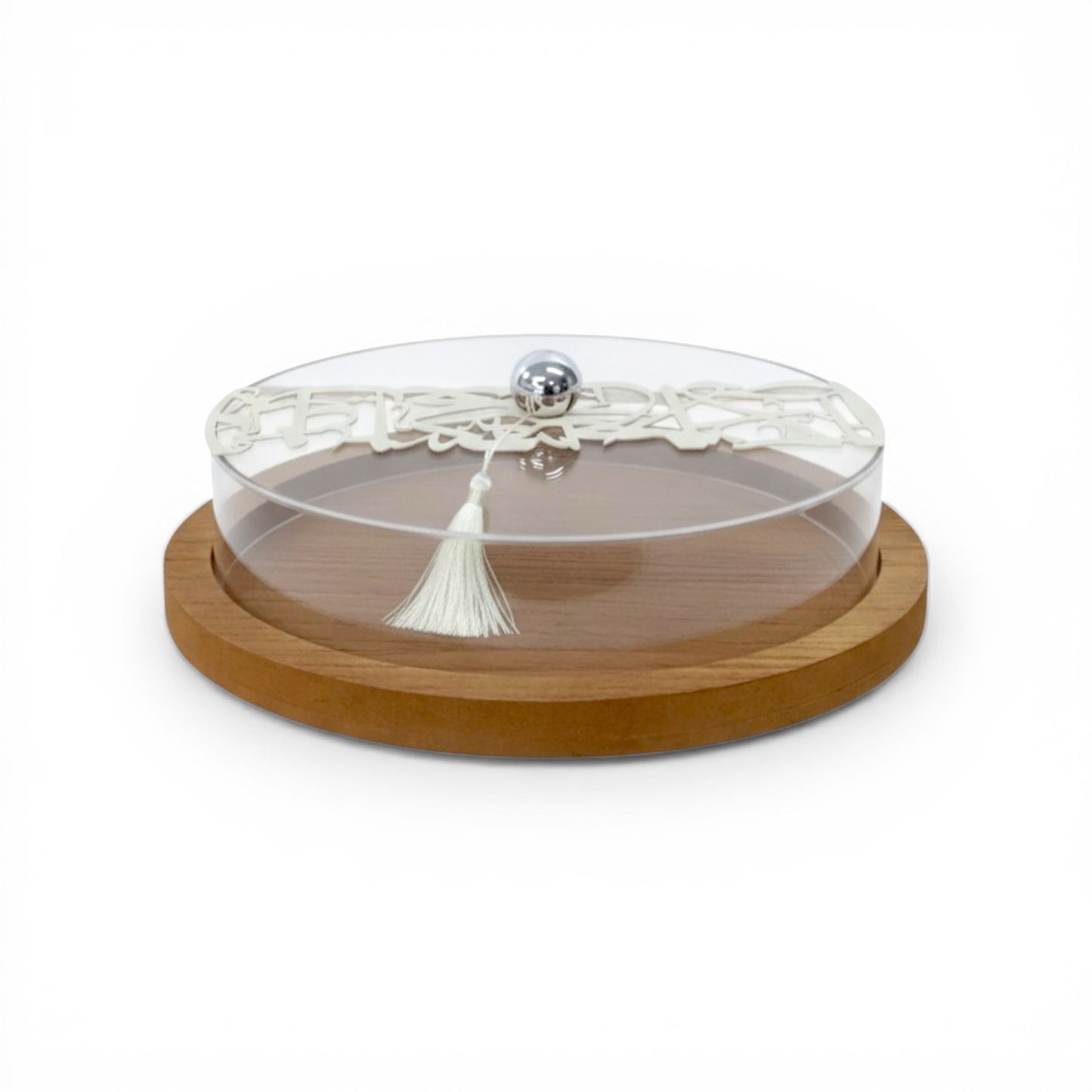 Calligraphy Design  Wooden Cake Stand Clear