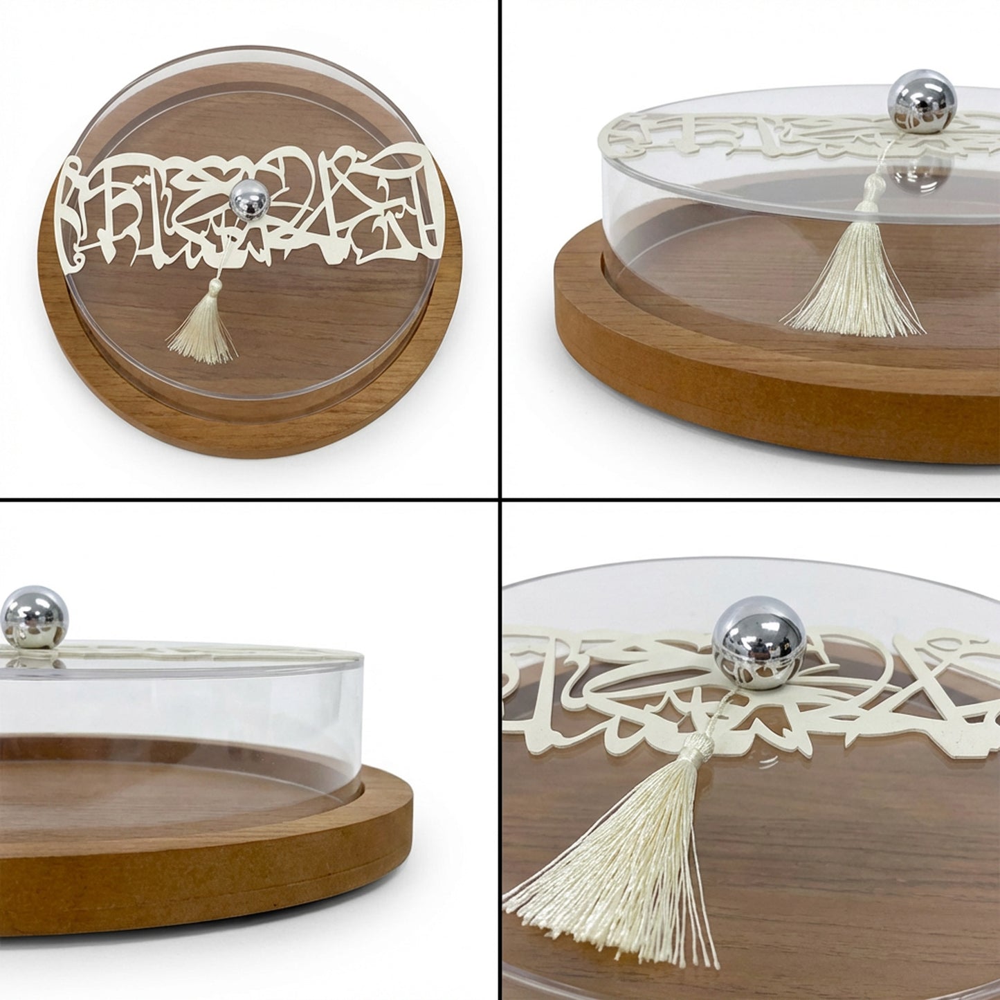 Calligraphy Design  Wooden Cake Stand Clear