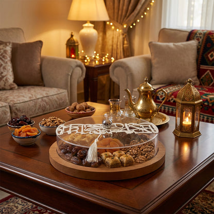 Calligraphy Design  Wooden Cake Stand Clear