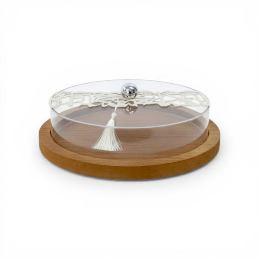 Calligraphy Design Large Wooden Cake Stand Clear