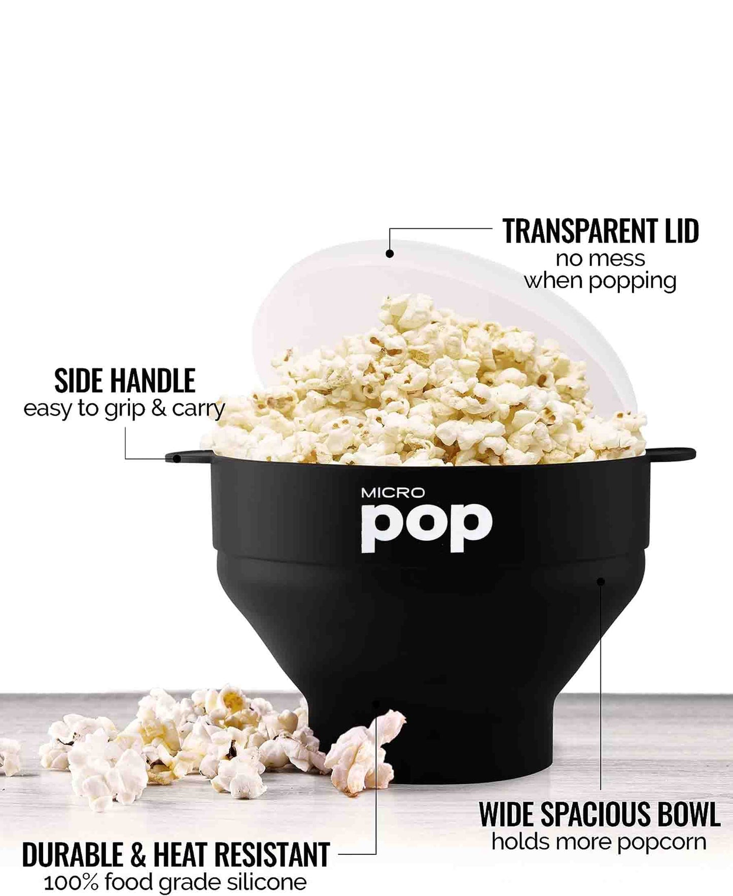 Kitchen Junkies Silicone Microwave Popcorn Popper - Black