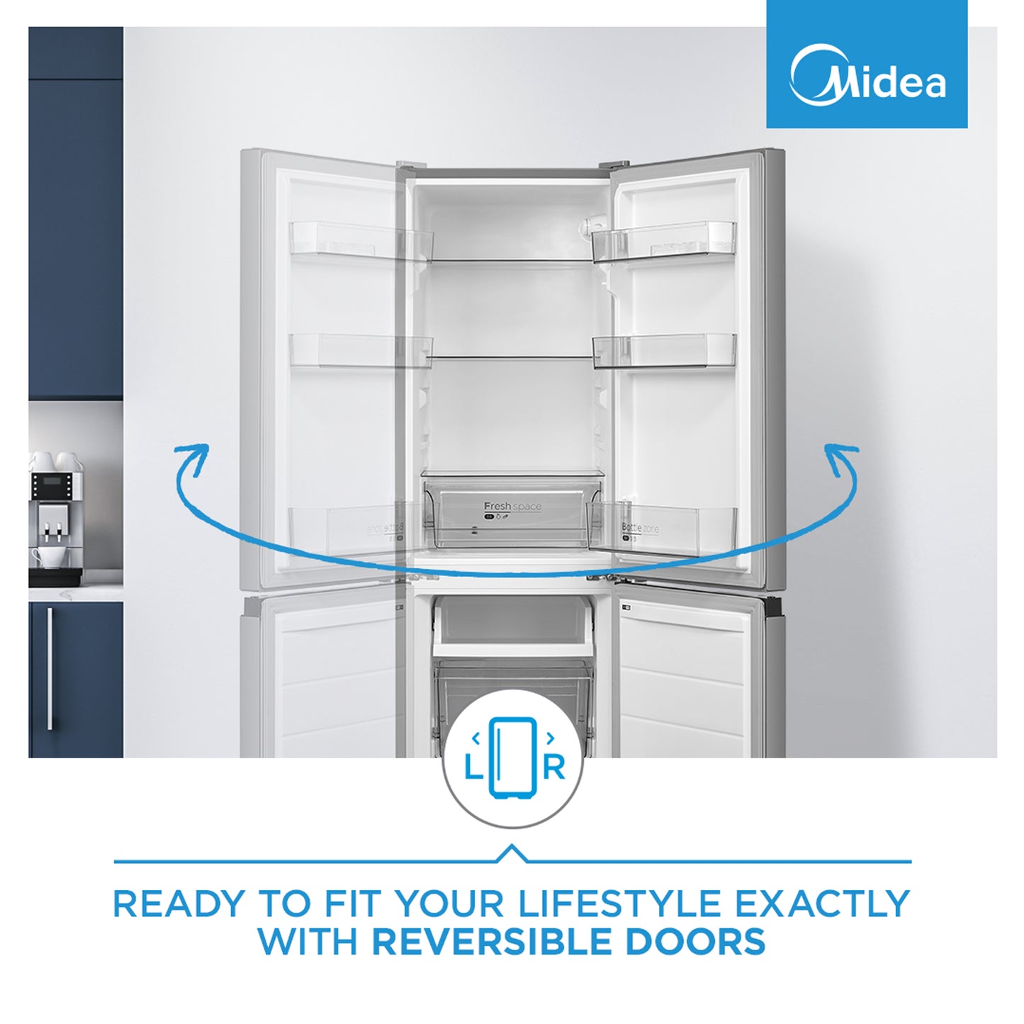 Midea 169L Bottom Freezer Fridge Silver