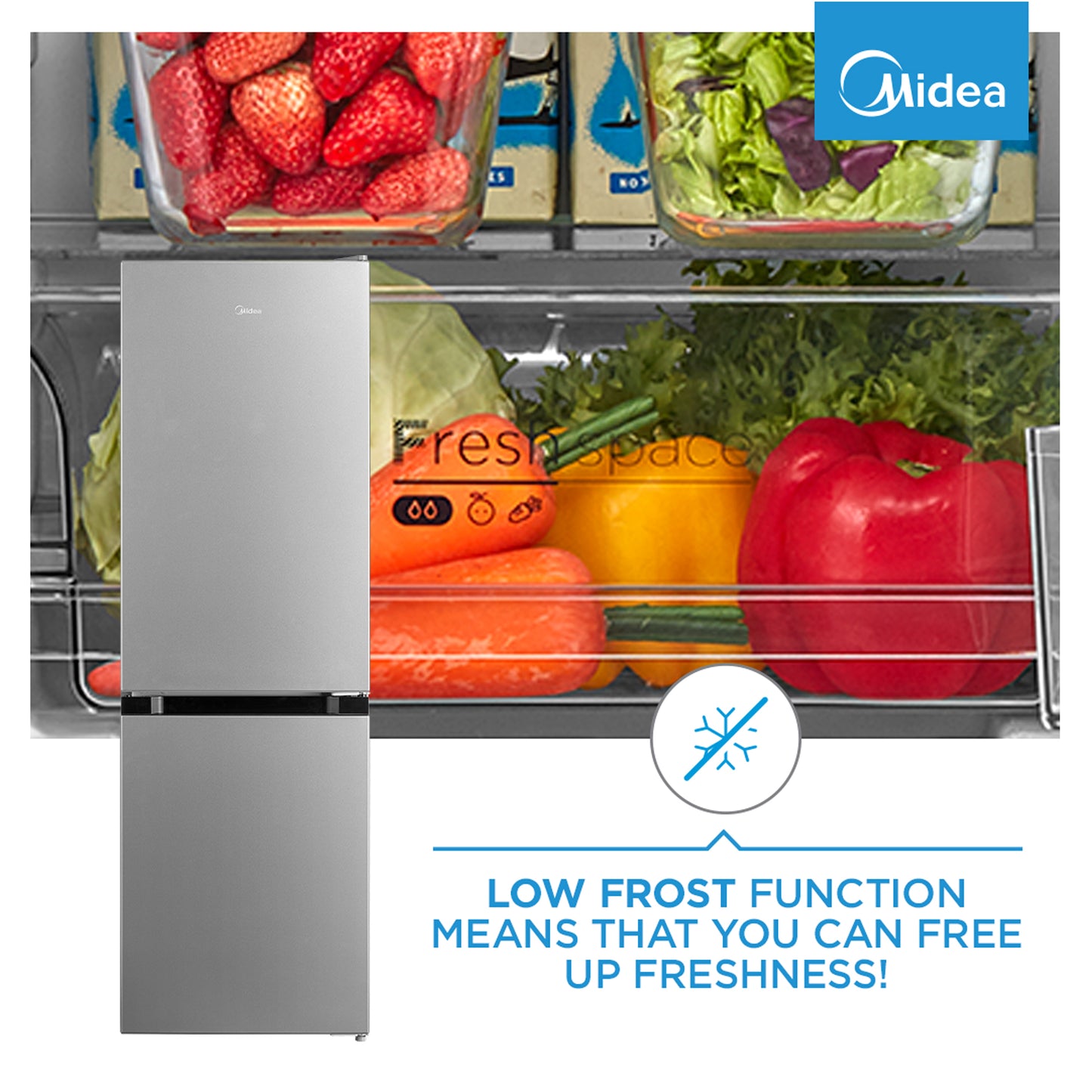 Midea 169L Bottom Freezer Fridge Silver