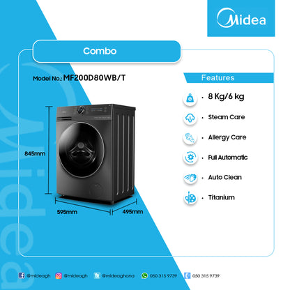 Midea 8/6kg Inverter Heat Pump Washer Tumble Dryer Titanium