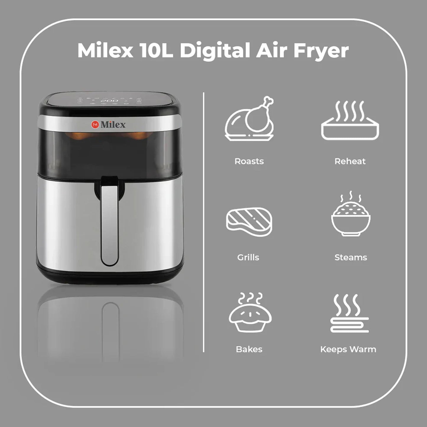Milex 10Lt Digital Air Fryer Silver